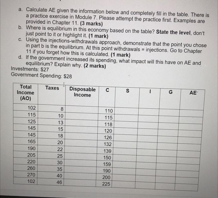 A Calculate Ae Given The Information Below And Completely Fill In The Table There Is A Practice Exercise In Module 7 1