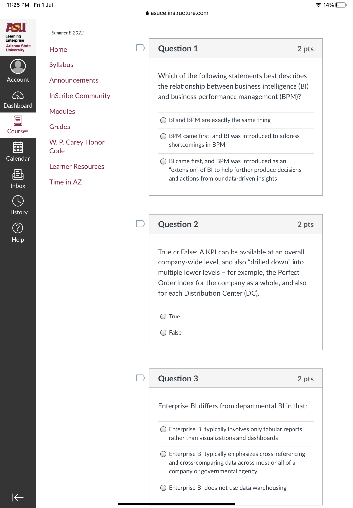 11 25 Pm Fri 1 Jul Asu Learning Enterprise Arizona State University Account Dashboard Courses Calendar Inbox History Hel 1
