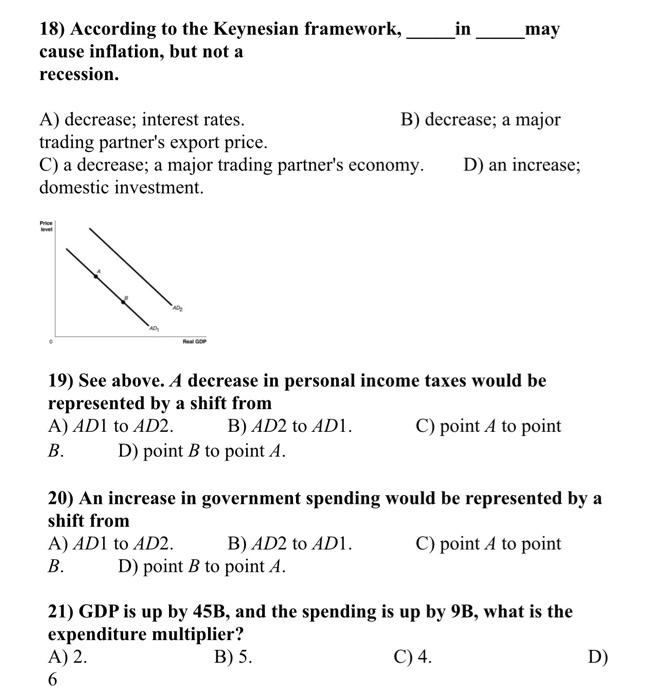 18 According To The Keynesian Framework Cause Inflation But Not A Recession Price A Decrease Interest Rates B De 1