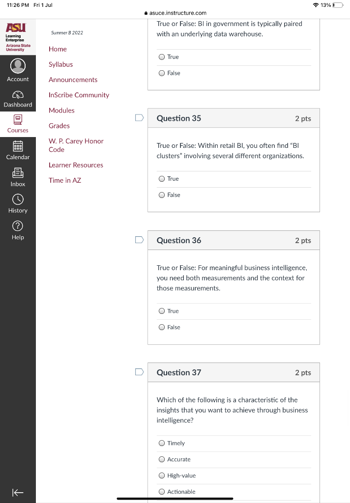 11 26 Pm Fri 1 Jul Asu Learning Enterprise Arizona State University Account Dashboard Courses Calendar Inbox History Hel 1