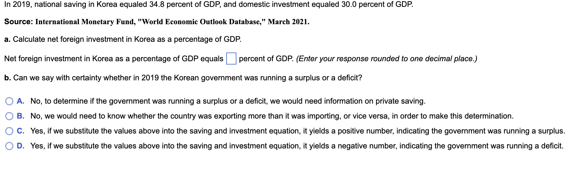 In 2019 National Saving In Korea Equaled 34 8 Percent Of Gdp And Domestic Investment Equaled 30 0 Percent Of Gdp Sour 1
