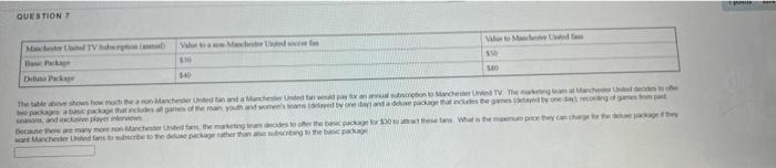Question 7 Manchester United Tv Absorption Anal Banc Package Dehne Package Value To A Manchester Unnd Soccer 10 140 V 1