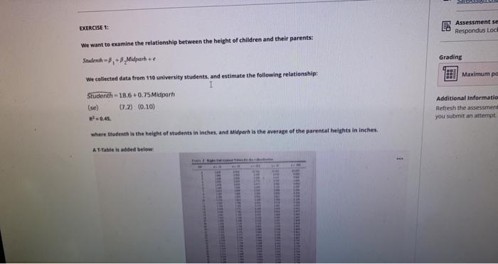 Exercise 1 We Want To Examine The Relationship Between The Height Of Children And Their Parents Studenth Midparh E W 1