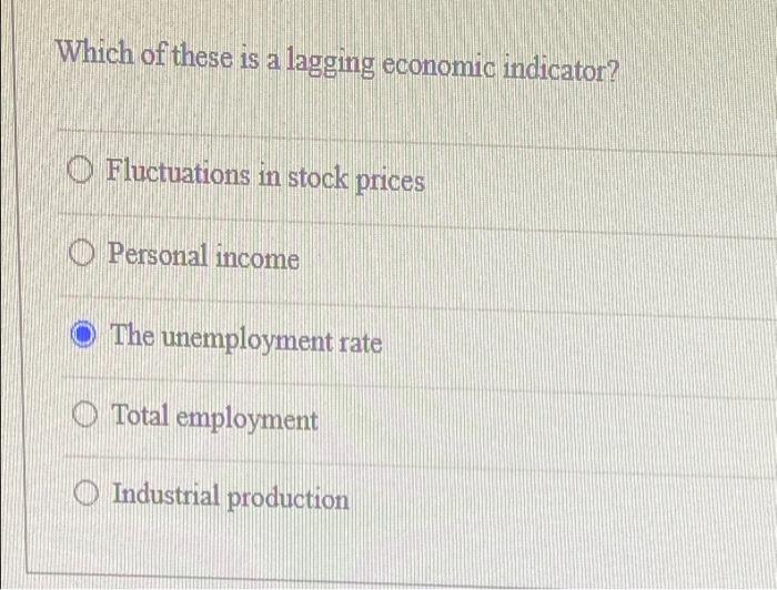 Which Of These Is A Lagging Economic Indicator O Fluctuations In Stock Personal Income Prices The Unemployment Rate Tot 1