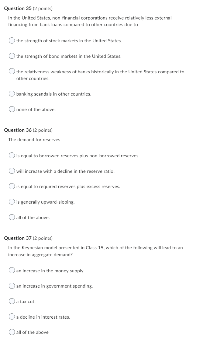 Question 35 2 Points In The United States Non Financial Corporations Receive Relatively Less External Financing From 1