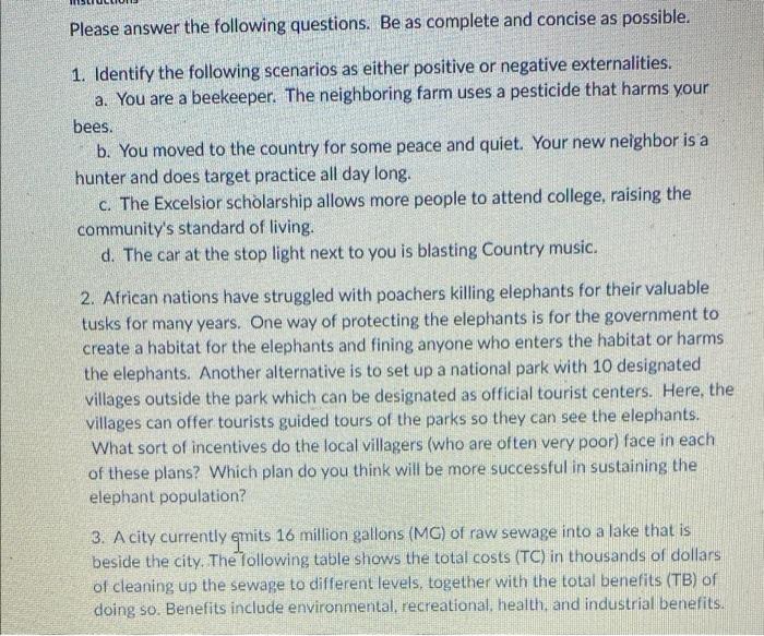 Please Answer The Following Questions Be As Complete And Concise As Possible 1 Identify The Following Scenarios As Ei 1