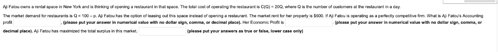 Aji Fatou Owns A Rental Space In New York And Is Thinking Of Opening A Restaurant In That Space The Total Cost Of Opera 1