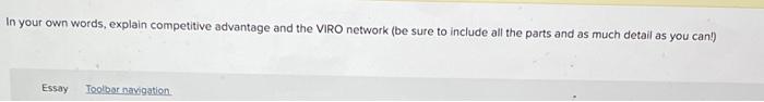 In Your Own Words Explain Competitive Advantage And The Viro Network Be Sure To Include All The Parts And As Much Deta 1