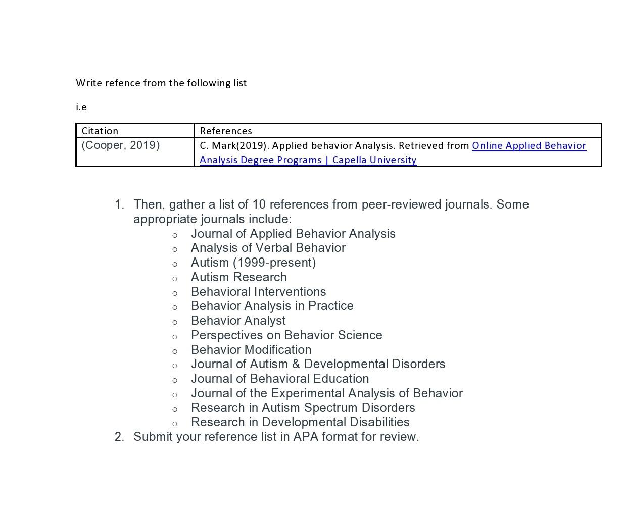 Write Refence From The Following List I E Citation Cooper 2019 1 Then Gather A List Of 10 References From Peer Revi 1