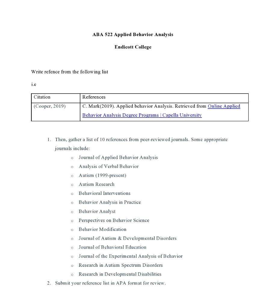 Write Refence From The Following List I E Citation Cooper 2019 O 1 Then Gather A List Of 10 References From Peer Re 1