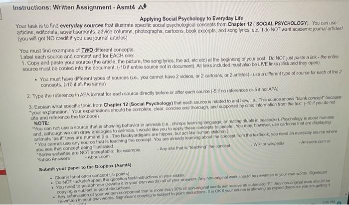Instructions Written Assignment Asmt4 A Applying Social Psychology To Everyday Life Your Task Is To Find Everyday Sou 1