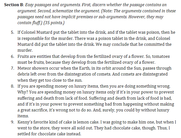 Section B Easy Passages And Arguments First Discern Whether The Passage Contains An Argument Second Schematize The 1