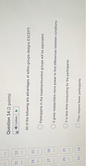 11 1 17 14 15 1 12 1 23 18 1 20 21 Ww 24 Question 14 2 Points 4 Listen All Of The Following Are Advantages Of Within 1