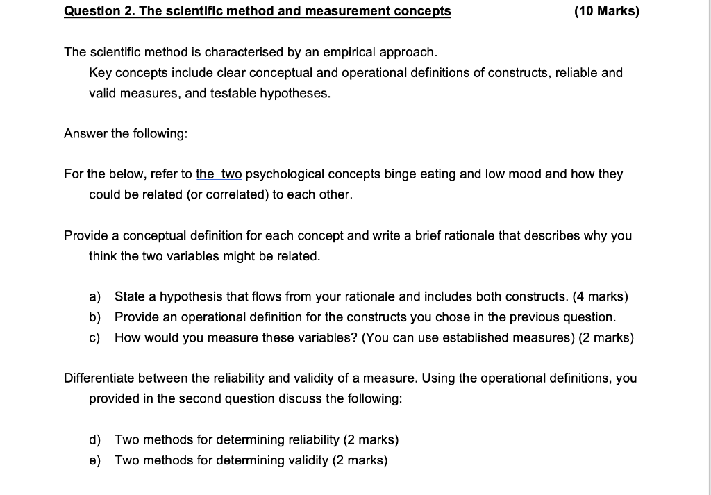 Question 2 The Scientific Method And Measurement Concepts The Scientific Method Is Characterised By An Empirical Approa 1