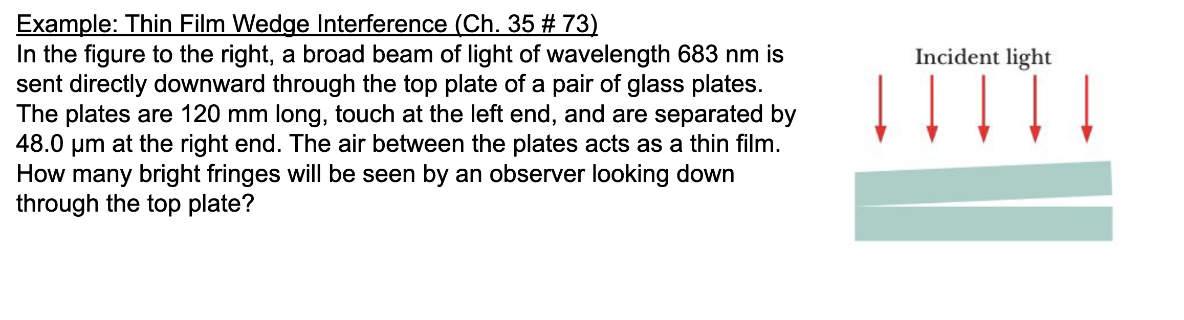 Incident Light Example Thin Film Wedge Interference Ch 35 73 In The Figure To The Right A Broad Beam Of Light Of 1