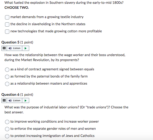 What Fueled The Explosion In Southern Slavery During The Early To Mid 1800s Choose Two Market Demands From A Growing T 1