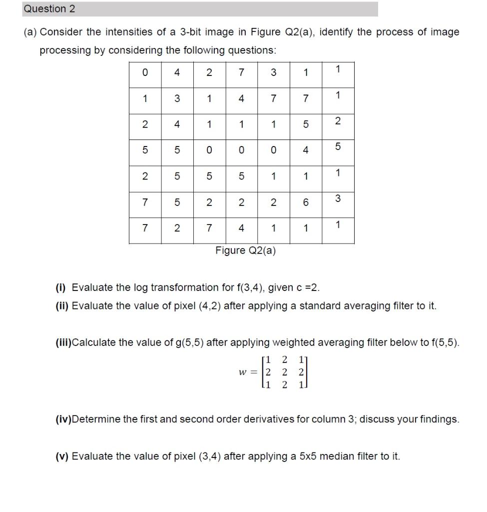 Question 2 A Consider The Intensities Of A 3 Bit Image In Figure Q2 A Identify The Process Of Image Processing By Co 1