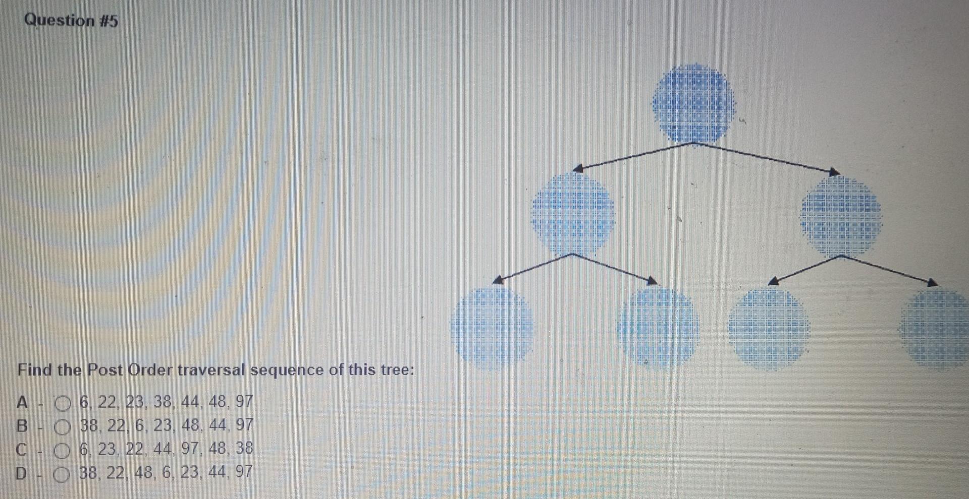 Question 5 Find The Post Order Traversal Sequence Of This Tree 6 22 23 38 44 48 97 38 22 6 23 48 44 97 6 1