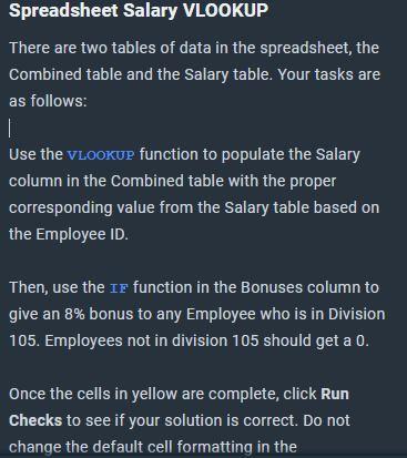 Spreadsheet Salary Vlookup There Are Two Tables Of Data In The Spreadsheet The Combined Table And The Salary Table You 1