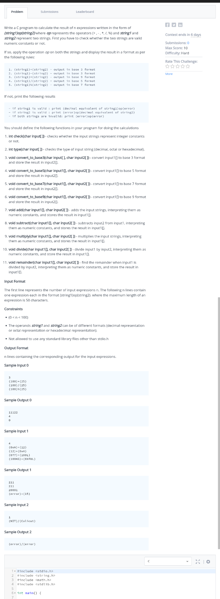 Problem Write A C Program To Calculate The Result Of N Expressions Written In The Form Of String1 Op String2 Where Op 1