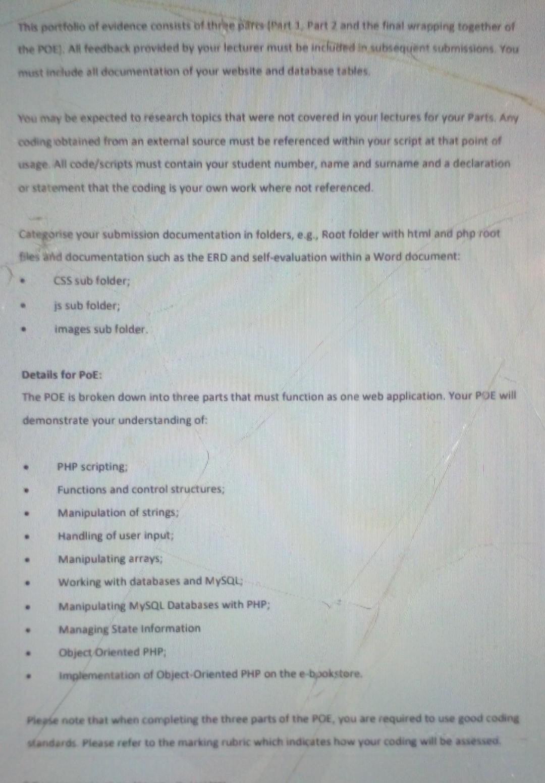 This Portfolio Of Evidence Consists Of Three Pares Part 3 Part 2 And The Final Wrapping Together Of The Poe All Feedb 1