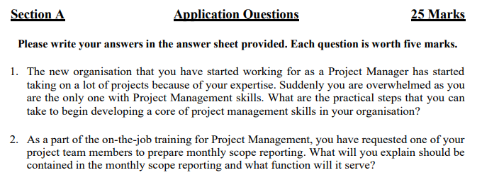 Section A Application Questions 25 Marks Please Write Your Answers In The Answer Sheet Provided Each Question Is Worth 1