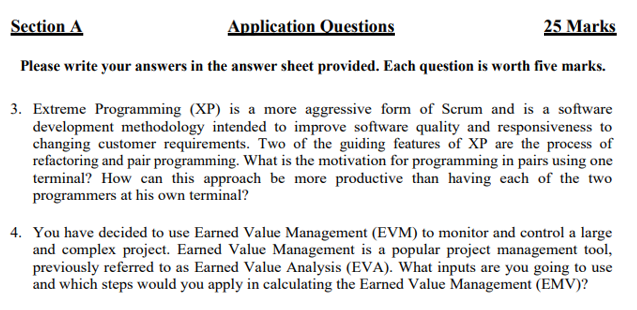 Section A Application Questions 25 Marks Please Write Your Answers In The Answer Sheet Provided Each Question Is Worth 1