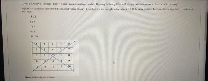 Given A 2d Array Of Integers Bir R Where R Is A Given Integer Number The Array Is Already Filled With Integer Values 1
