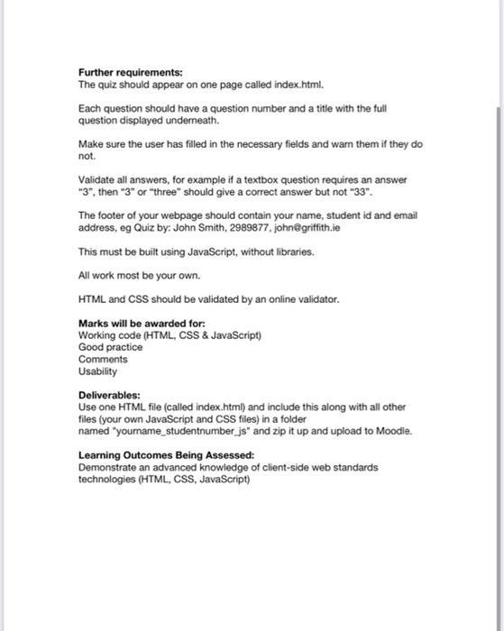 Assignment Title Interactive Javascript Quiz For This Assignment You Are To Build An Interactive Quiz On A Topic Of You 2