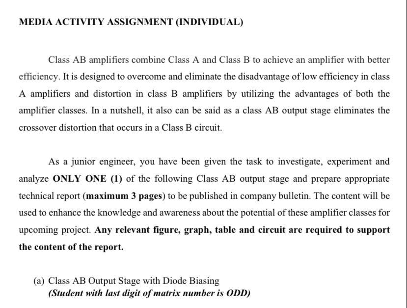 Media Activity Assignment Individual Class Ab Amplifiers Combine Class A And Class B To Achieve An Amplifier With Bett 1