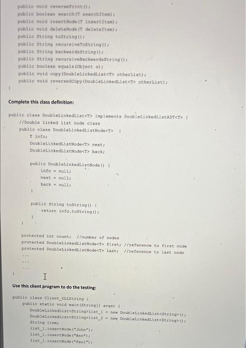 Question 2160 Pts Doubly Linked List Programming Assignment Rewrite The Implementation Of A Sorted List Using A Doubly 2