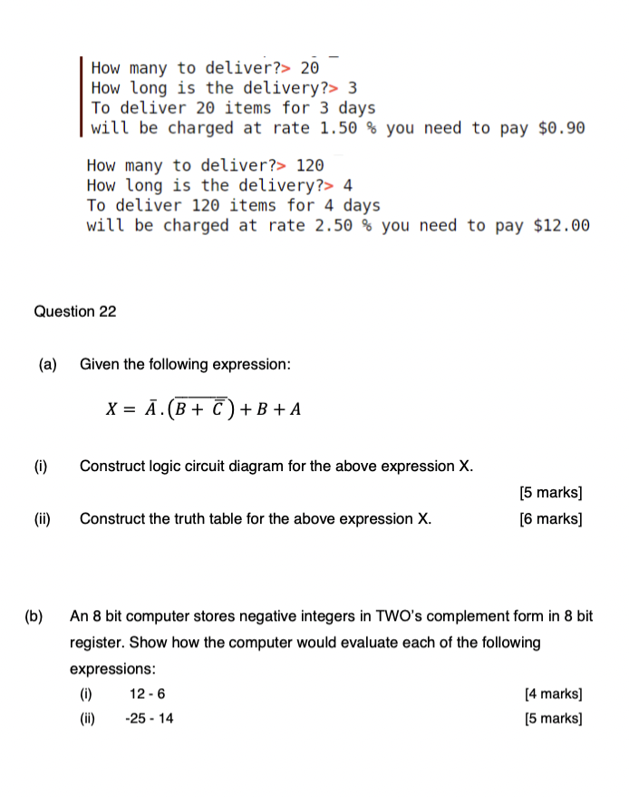 A Question 22 I Ii How Many To Deliver 20 How Long Is The Delivery 3 To Deliver 20 Items For 3 Days Will Be Ch 1