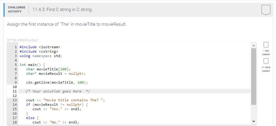 Challenge 11 4 3 Find C String In C String Activity Assign The First Instance Of The In Movie Title To Movieresult 1