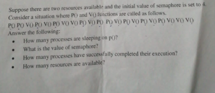 Suppose There Are Two Resources Available And The Initial Value Of Semaphore Is Set To 4 Consider A Situation Where P 1