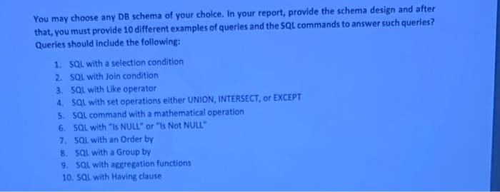 You May Choose Any Db Schema Of Your Choice In Your Report Provide The Schema Design And After That You Must Provide 1