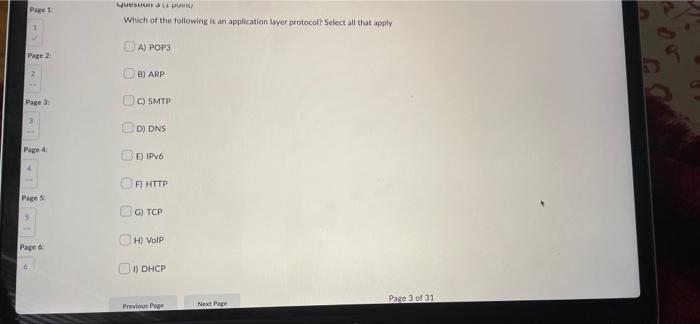 Page 1 1 Page 2 2 Page 3 3 Page 4 Page 5 5 Page 6 Question A Which Of The Following Is An Application Layer Protocol 1