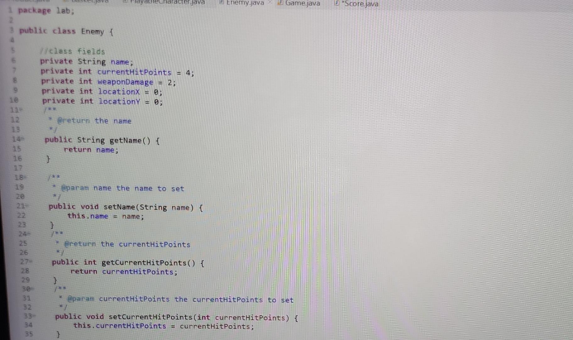 Need To Complete A Program In Java Please There S 3 Exercises The Program Is A Game With A Character Class Enemy Clas 5