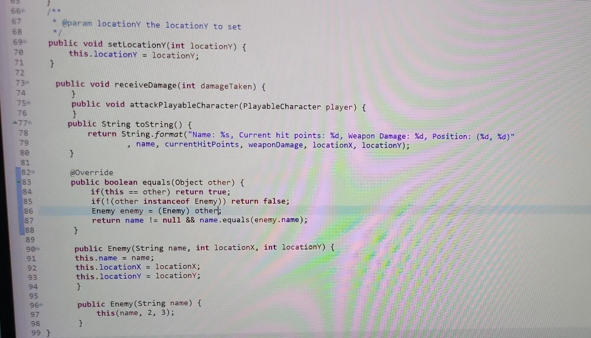 Need To Complete A Program In Java Please There S 3 Exercises The Program Is A Game With A Character Class Enemy Clas 7
