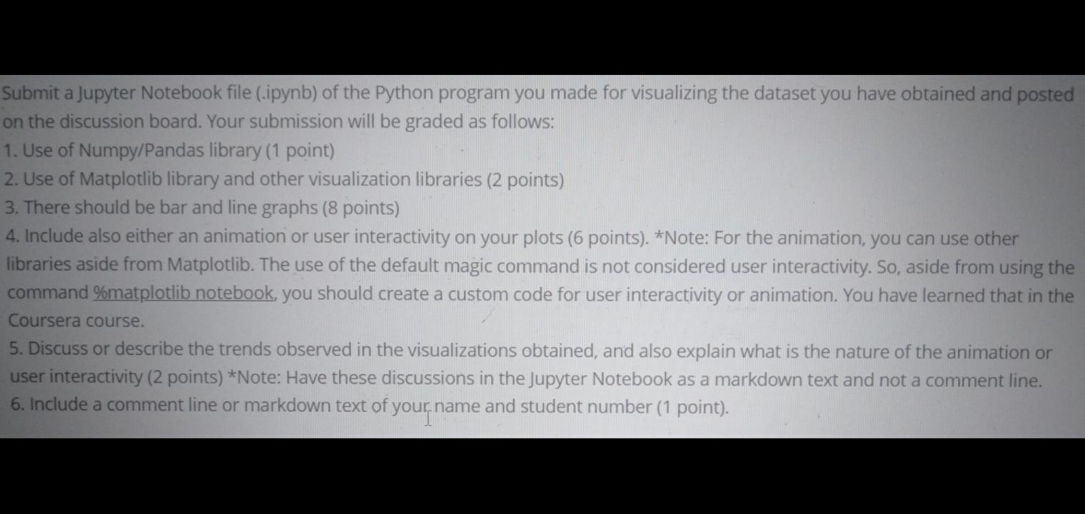 Submit A Jupyter Notebook File Ipynb Of The Python Program You Made For Visualizing The Dataset You Have Obtained And 1