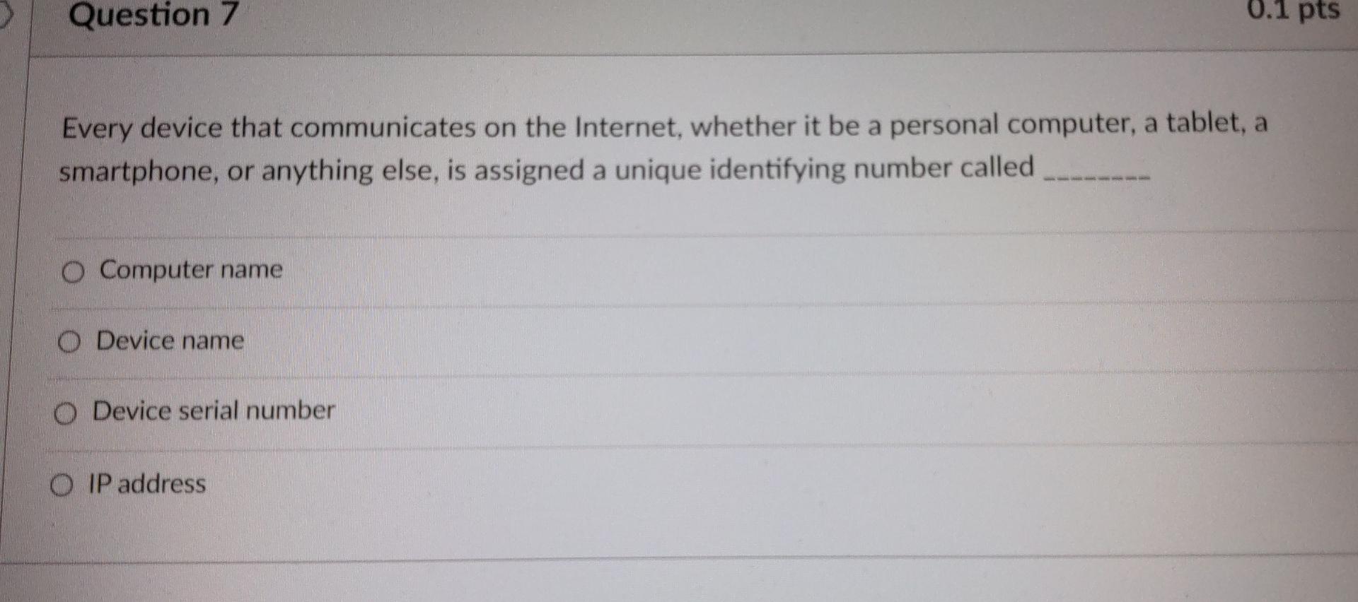 Question 1 What Were The First Four Locations Hooked Up To The Internet Arpanet O Ucla Stanford Mit And Harvard O 7