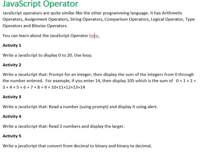 Question Example Output 1