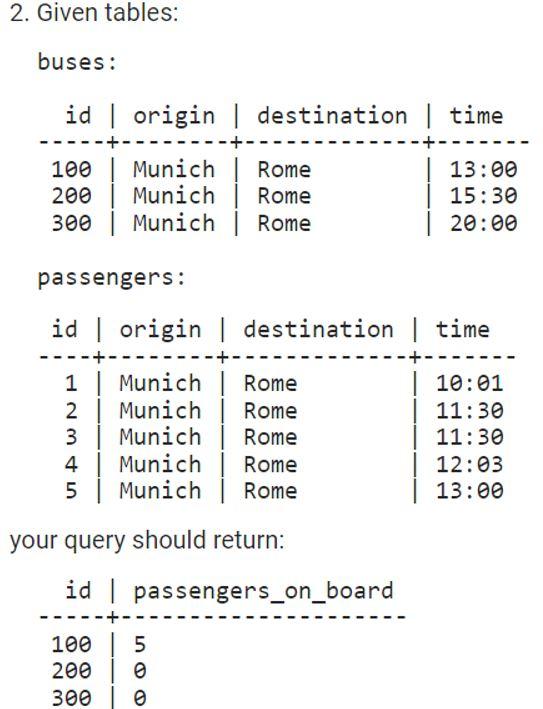 You Are Given Two Tables Buses And Passengers With The Following Structure Create Table Buses Id Integer Primary Ke 4