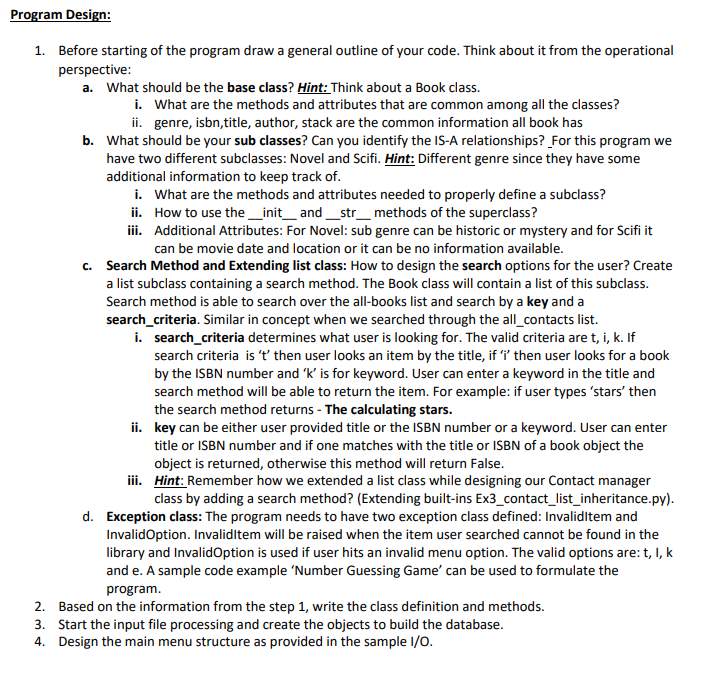 Program Design 1 Before Starting Of The Program Draw A General Outline Of Your Code Think About It From The Operation 1