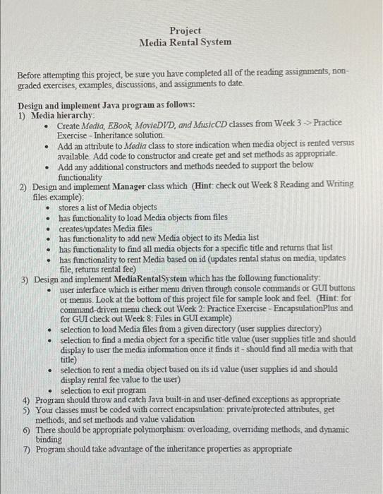 Before Attempting This Project Be Sure You Have Completed All Of The Reading Assignments Non Graded Exercises Exampl 1