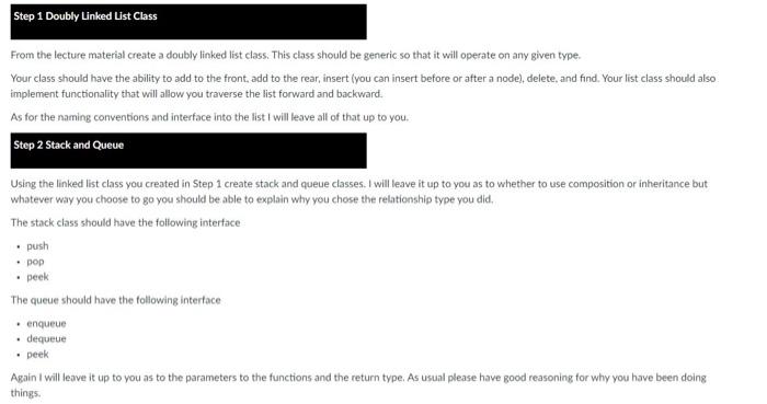 Step 1 Doubly Linked List Class From The Lecture Material Create A Doubly Linked List Class This Class Should Be Generi 1