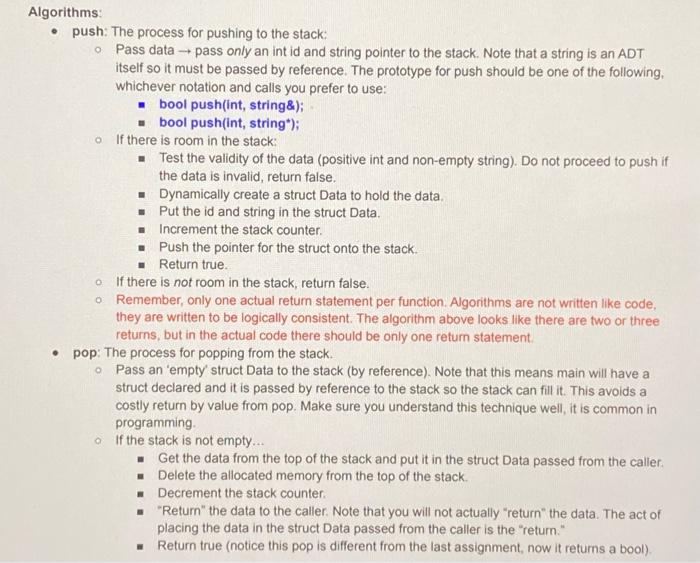 Algorithms Push The Process For Pushing To The Stack O Pass Data Pass Only An Int Id And String Pointer To The Stac 1
