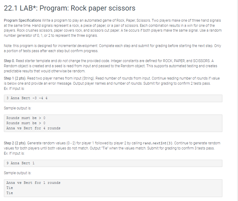 Program Specifications Write A Program To Play An Automated Game Of Rock Paper Scissors Two Players Make One Of Three 1