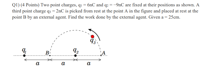 Q1 4 Points Two Point Charges Qi 6nc And Q2 9nc Are Fixed At Their Positions As Shown A Third Point Charge Q3 1