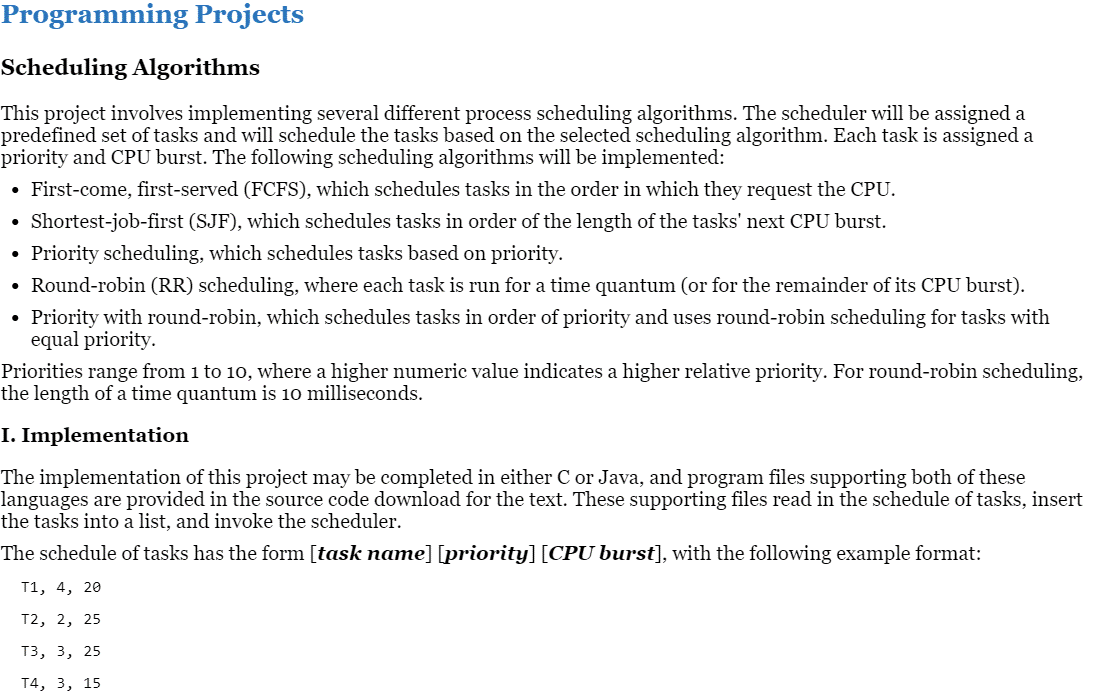 Programming Projects Scheduling Algorithms This Project Involves Implementing Several Different Process Scheduling Algor 1