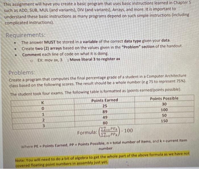 This Assignment Will Have You Create A Basic Program That Uses Basic Instructions Learned In Chapter 5 Such As Add Sub 1